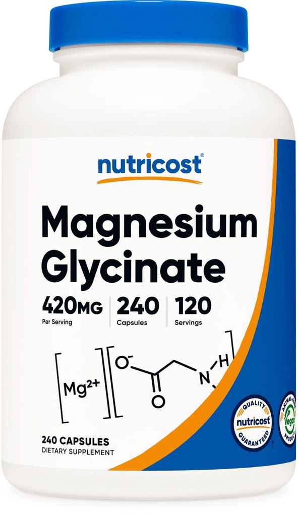 Nutricost Magnesium Glycinate 420mg, 240 Capsules - 120 Servings - LEIXSTAR