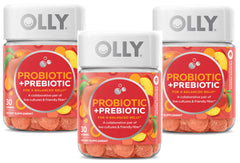 (3 Pack) OLLY Probiotic + Prebiotic Gummy, Digestive + Gut Health Supplement, Peach, 90 Gummies - LEIXSTAR