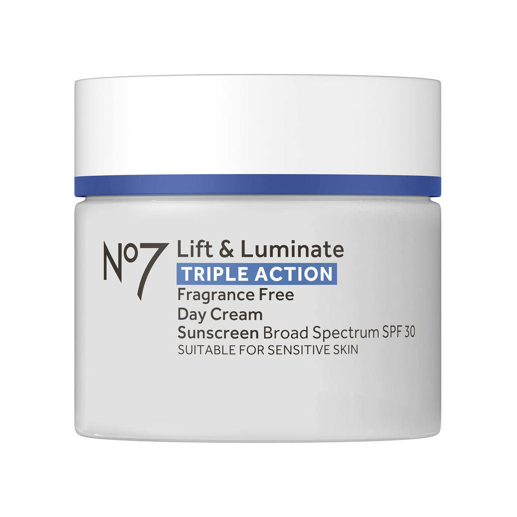 No7 Lift & Luminate Triple Action Fragrance Free Day Cream SPF 30 - Broad Spectrum Anti Aging Face Cream - Hydrating Hibiscus Peptides & Hyaluronic Acid + Brightening Emblica & Vitamin C (50ml) - LEIXSTAR
