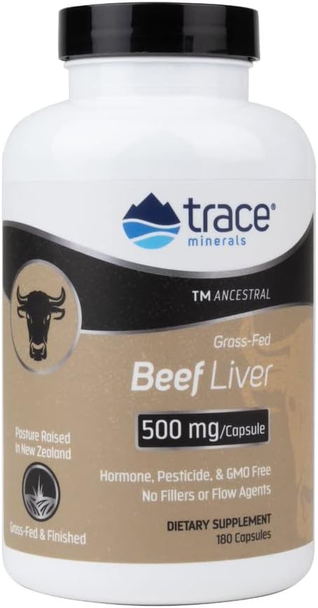 Trace Minerals | Ancestral Beef Liver Capsules (3000mg Bovine Liver) | Pasture Raised, Grass Fed & Finished | Paleo & Keto Friendly | 30 Servings | 180 Count