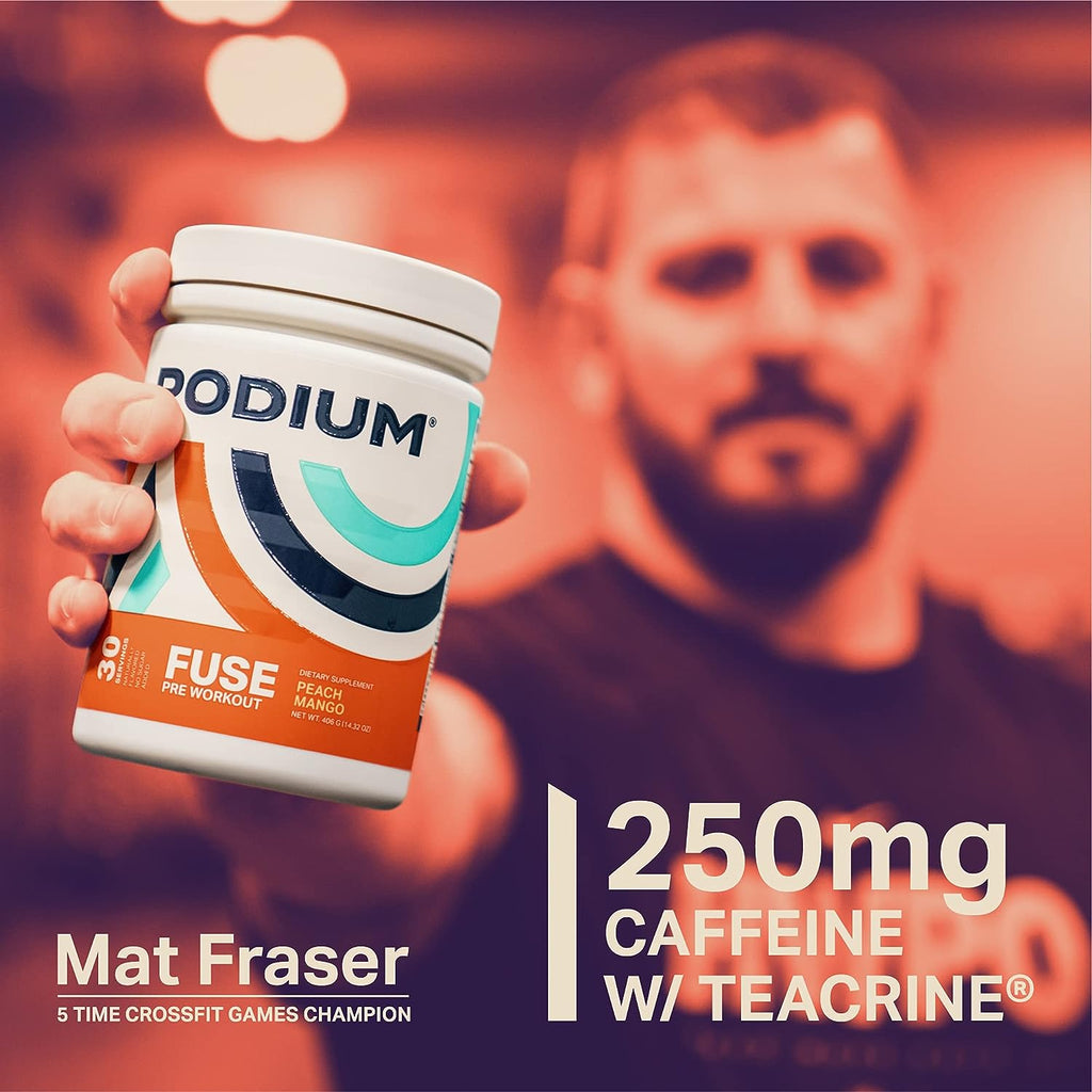Podium Nutrition, Fuse Pre Workout Powder, Peach Mango, 30 Servings, Beta Alanine and Caffeine for Energy, Gluten Free, Soy Free, Dairy Free