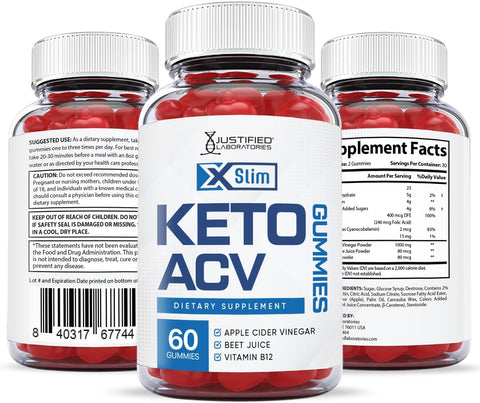 (3 Pack) X Slim Keto ACV Gummies 1000MG Xslim Vegan Non GMO with Pomegranate Juice Beet Root B12 180 Gummys
