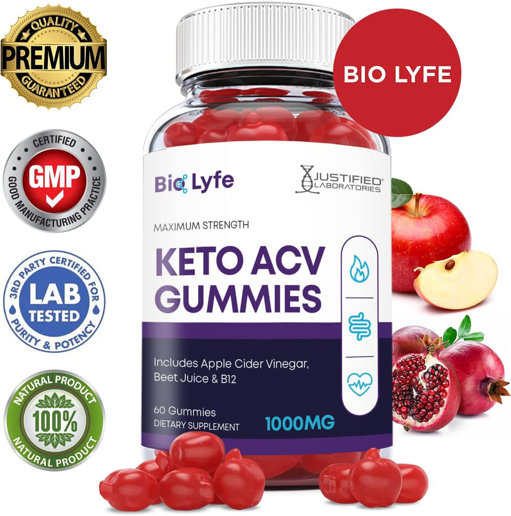 (5 Pack) Bio Lyfe Keto ACV Gummies 1000MG with Pomegranate Juice Beet Root B12 300 Gummys