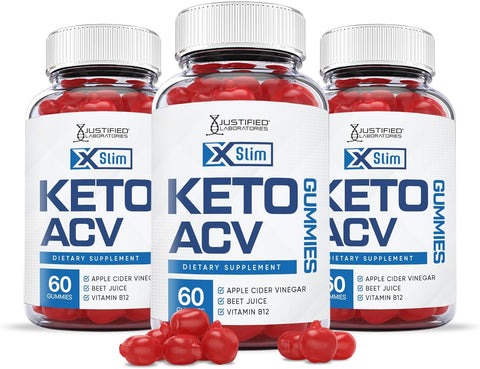 (3 Pack) X Slim Keto ACV Gummies 1000MG Xslim Vegan Non GMO with Pomegranate Juice Beet Root B12 180 Gummys