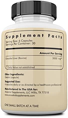 Ancestral Supplements Grass Fed Beef Liver Capsules, - 180 Capsules - LEIXSTAR